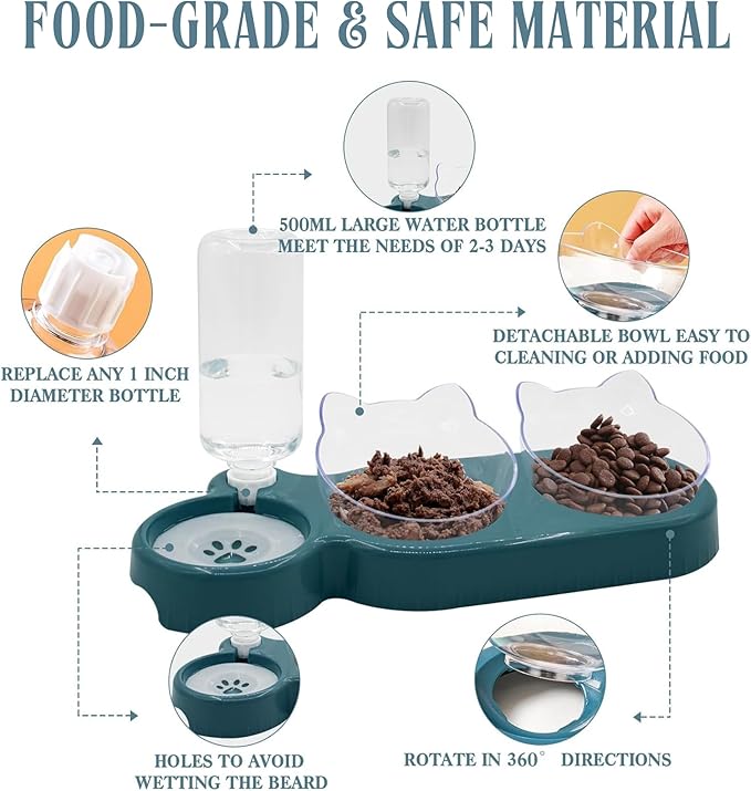 Cat Feeder and Water Dispenser Set - Pet Food Bowl, Cat Food Dispenser, Water Feeder for Cats and Dogs, All-in-One Pet Food and Water Dispenser Solution. - PAWPICO