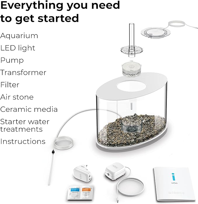 biOrb Loop 15 Acrylic 4-Gallon Aquarium with White LED Lights Modern Compact Tank for Tabletop or Desktop Display, White-Trimmed Tank biOrb