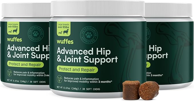 Wuffes Chewable Dog Hip & Joint Supplement - Glucosamine & Chondroitin Chews - Dog Joint Supplements & Vitamins - Extended Joint Care (Large Breed (Over 65 lbs), 90 Chews (Pack of 3)) Wuffes
