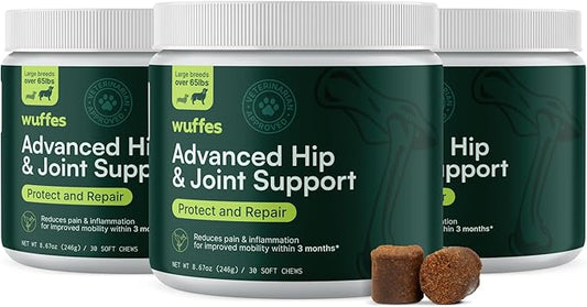 Wuffes Chewable Dog Hip & Joint Supplement - Glucosamine & Chondroitin Chews - Dog Joint Supplements & Vitamins - Extended Joint Care (Large Breed (Over 65 lbs), 90 Chews (Pack of 3)) Wuffes