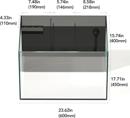 Landen 60P 26.23 Gallon Ultra Clear All Glass Rimless Low Iron Aquarium Tank with Rear Filtration Chamber for Salt and Fresh (Return Pump Included) 23.6Wx17.7Dx15.8H in(60x45x40cm) 8mm Thickness Landen