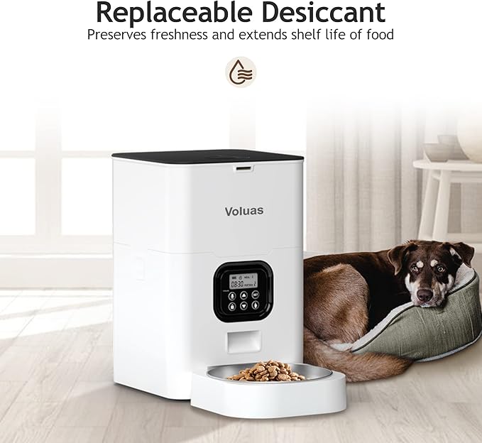 VOLUAS Automatic Cat Feeders - Timed Pet Feeder for Cats and Dogs with Dry Food Dispenser, Desiccant Bag, Programmable Portion Control, 4 Daily Meals, 10s Voice Recorder - PAWPICO