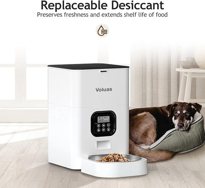 VOLUAS Automatic Cat Feeders - Timed Pet Feeder for Cats and Dogs with Dry Food Dispenser, Desiccant Bag, Programmable Portion Control, 4 Daily Meals, 10s Voice Recorder - PAWPICO