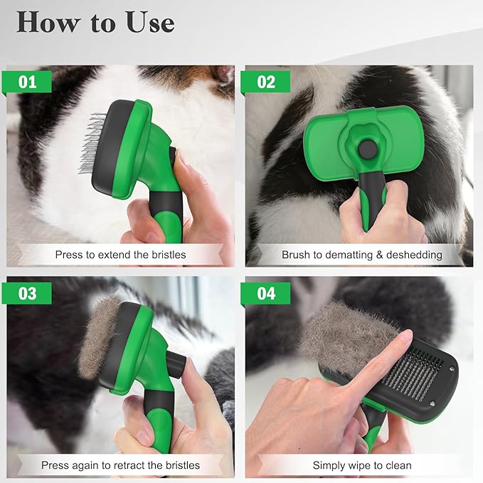 Swihauk Self Cleaning Slicker Brush for Dogs & Cats - Skin Friendly Deshedding Brush for Long and Short Haired Pets, Grooming Brush, Green - PAWPICO