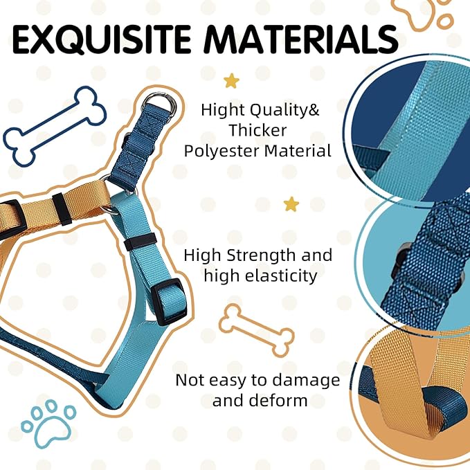 Tri-Color Dog Harness, Adjustable Step-in Design No Pull Dog Harness for Medium Dogs No Pull, Heavy Duty Puppy Harness, Easy for Walking Dog Harness Medium Size Dog Blue Orange Pawhuggies