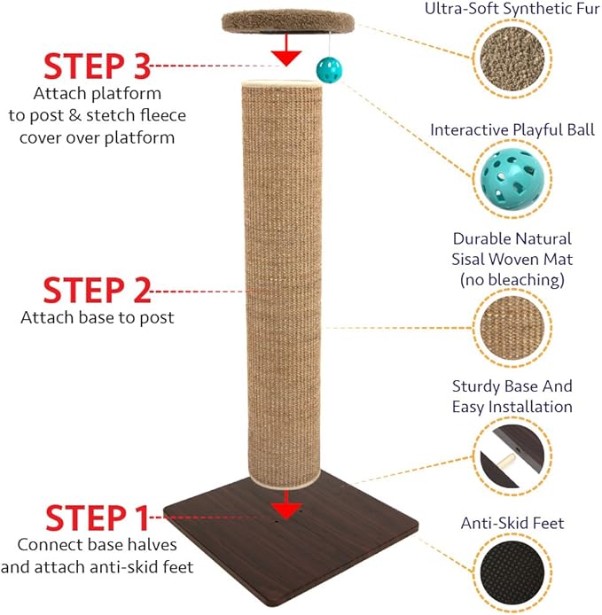 Kitty City Sisal Post Scratcher, Sisal Post (Brown) - PAWPICO