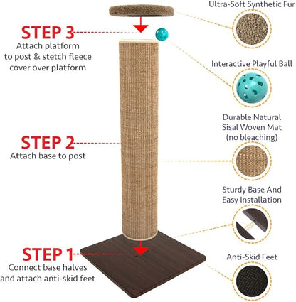 Kitty City Sisal Post Scratcher, Sisal Post (Brown) - PAWPICO