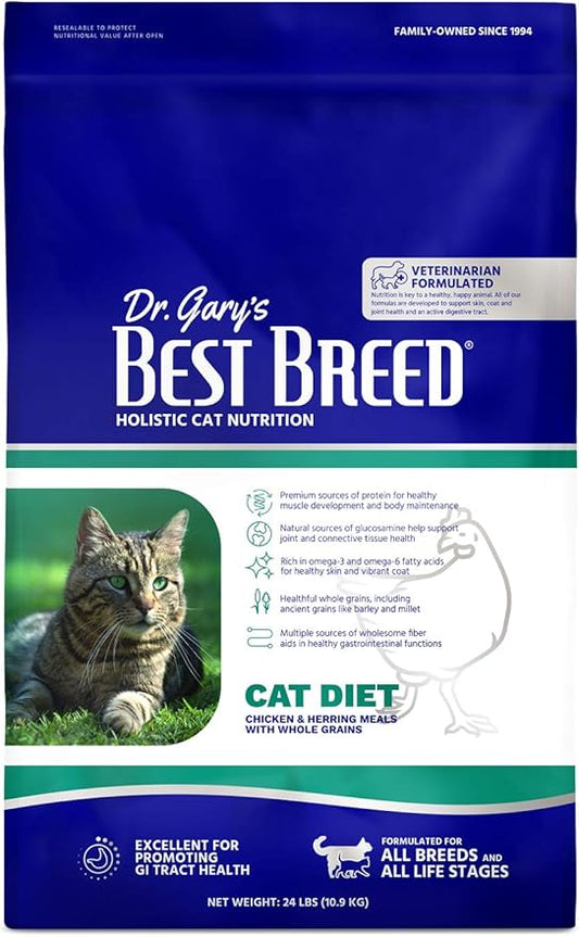 Best Breed Dr. Gary's Cat Diet Slow-Cooked in USA [Natural Dry Cat Food for All Ages] - 24lbs.,Dark Brown - PAWPICO