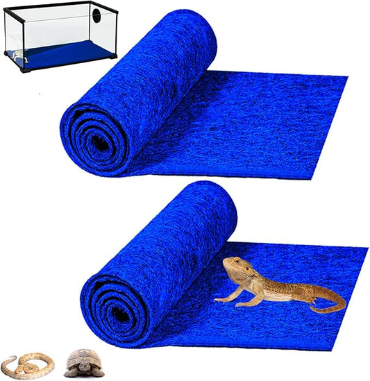 HERCOCCI 2 Pack Reptile Carpet, 39’’ x 20’’ Terrarium Bedding Substrate Liner Reptile Cage Mat Tank Accessories for Bearded Dragon Lizard Tortoise Leopard Gecko Snake (Blue) HERCOCCI