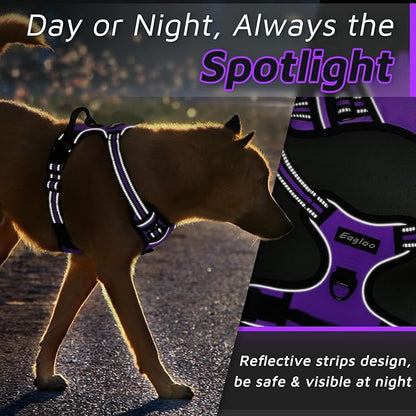 Eagloo Dog Harness Medium Sized Dog, No Pull Service Vest with Reflective Strips and Control Handle, Adjustable and Comfortable for Easy Walking, No Choke Pet Harness with 2 Metal Rings, Purple, M GoExplorewithEagloo