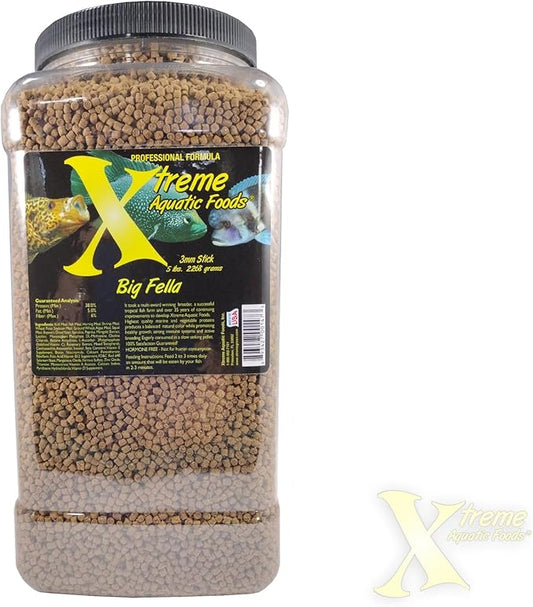 Xtreme Big Fella 3.0mm Pellets: Professional Nutrition for Medium to Large Cichlid/Community Fish - Boost Immune & Digestive Health, Color & Energy, Max Protein Fish Food – USA Farm Grown (64oz) XtremeAquaticFoods