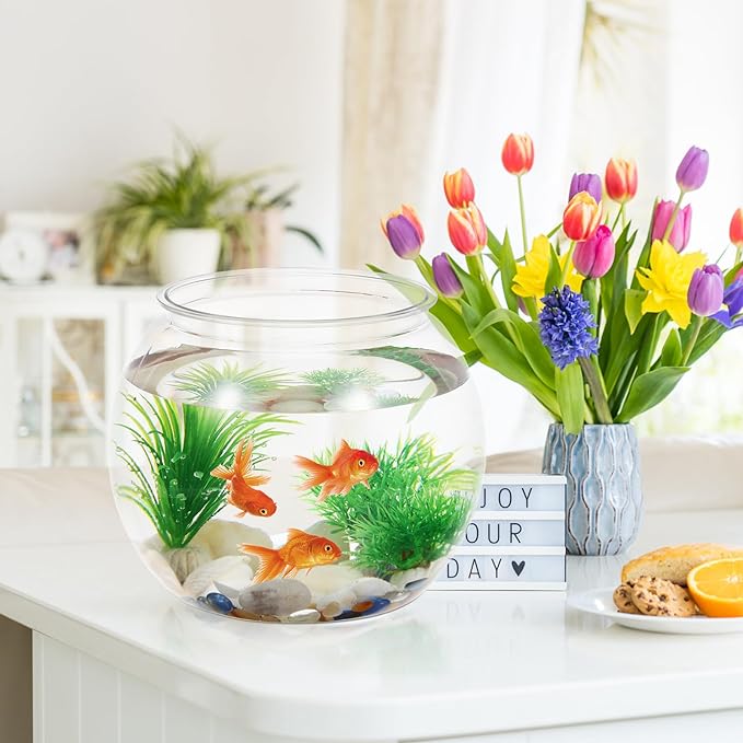POPETPOP Plastic Aquarium Betta Fish Tank: Large Clear Fishbowl Goldfish Bowl - Tank Vase Pot Clear Bubble Planter with Break Resistant for Home décor Wedding Event Party 8.67 x 6.89 Inches POPETPOP