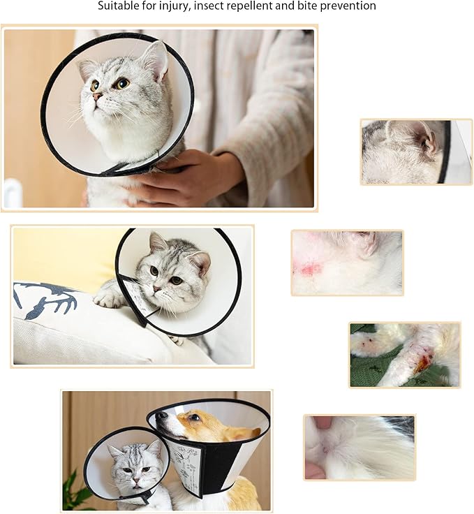 Cat Recovery Collar，Waterproof Anti-bite and Anti-Lick Wound Healing Safe Adjustable Elizabethan Collar，Cat Surgery Recovery Suit Cat Onesie for Cats After Surgery (Black, M) PAWPICO