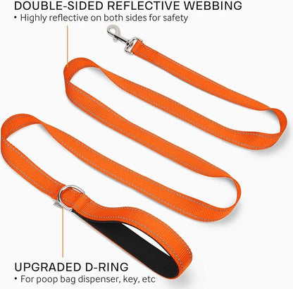 Joytale Double-Sided Reflective Dog Leash, 6 FT/5 FT/4 FT, Padded Handle Nylon Heavy Duty Leashes for Small & Medium Dogs Walking, Orange, 6FT Joytale