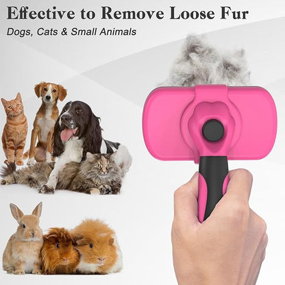 Swihauk Self Cleaning Slicker Brush for Dogs & Cats - Skin Friendly Grooming, Deshedding, Hair Removal for Puppies & Long/Short Haired Pets, Pet Supplies Accessory, Pink - PAWPICO