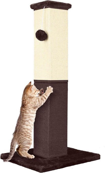 Cat Scratching Post, 32 Inch Cat Scratching Post for Large Cats, Cat Scratcher with Nature Sisal, Cat Scratch Post for Indoor Large Cats and Kitten, Brown - PAWPICO