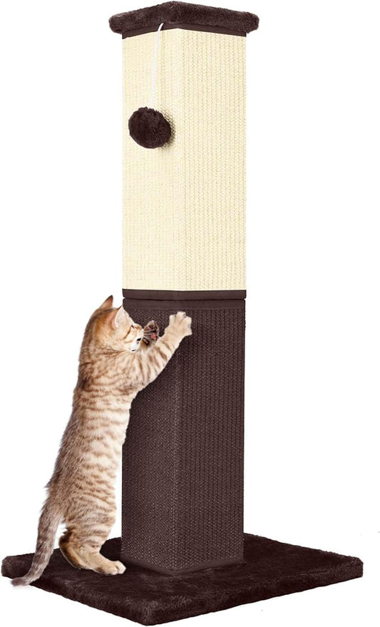 Cat Scratching Post, 32 Inch Cat Scratching Post for Large Cats, Cat Scratcher with Nature Sisal, Cat Scratch Post for Indoor Large Cats and Kitten, Brown - PAWPICO