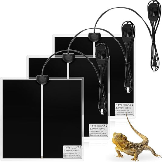ROCEEI 3 Pcs Reptile Heat Mat 11x11 Inch 14W Reptile Heating Pad with Temperature Control Removable Terrarium Heat Mat Under Tank Heat Pad for Reptiles Gecko Turtle Tortoise Snake Lizard ROCEEI