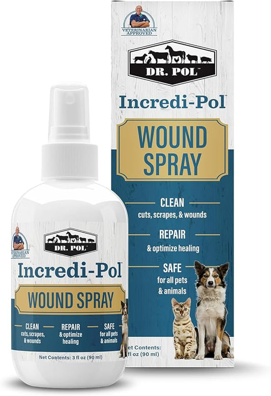 Dr. Pol Incredi-Pol Wound Spray for Dogs, Cats, Horses, and All Animals - Dog Wound Care to Clean Cuts, Scrapes, Hot Spots, and More - Repair Skin and Promote Healing - 3 Fluid Ounces DrPol