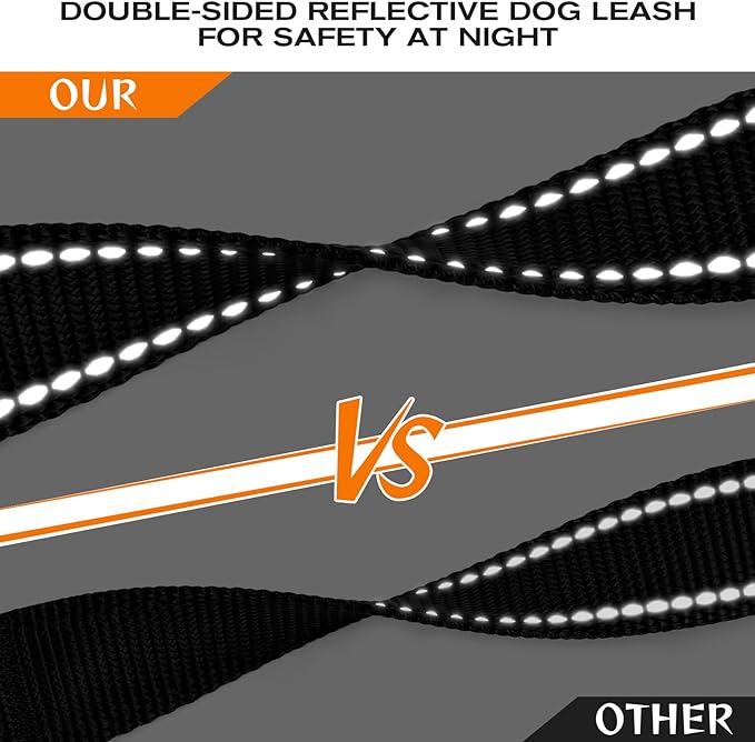 Joytale Dog Leash Heavy Duty for Large Dogs That Pull, Double Handle for Traffic Control, Double-Sided Reflective Leashes for Large Medium Dogs Night Safety, 5FT, Black Joytale