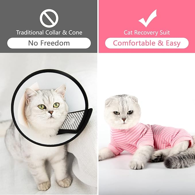 LIANZIMAU Cat Surgical Recovery Suit Professional for Male Female Dog Abdominal Wounds Cone E-Collar Alternative Anti-Licking Pet Surgical Recovery Pajama Suit Soft Fabric Onesie for Cats Lianzimau