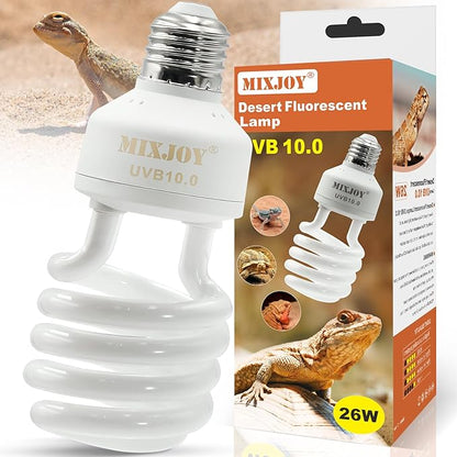 MIXJOY UVB Bulbs for Reptiles 10.0, 26W Desert UVA UVB Light, Compact Fluorescent UVB Lamp for Reptiles, UVB Light for Bearded Dragon, Tortoise, and Other Lizards MIXJOY