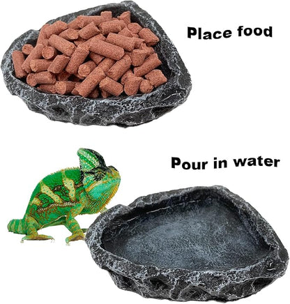 Reptile Water Dish Food Bowl, 2 Pack Reptile Feeding Dish Corner Bowl, Reptile Terrarium Bowls for Bearded Dragon Lizard Frog Gecko Tortoise Hermit Crab CATENESS