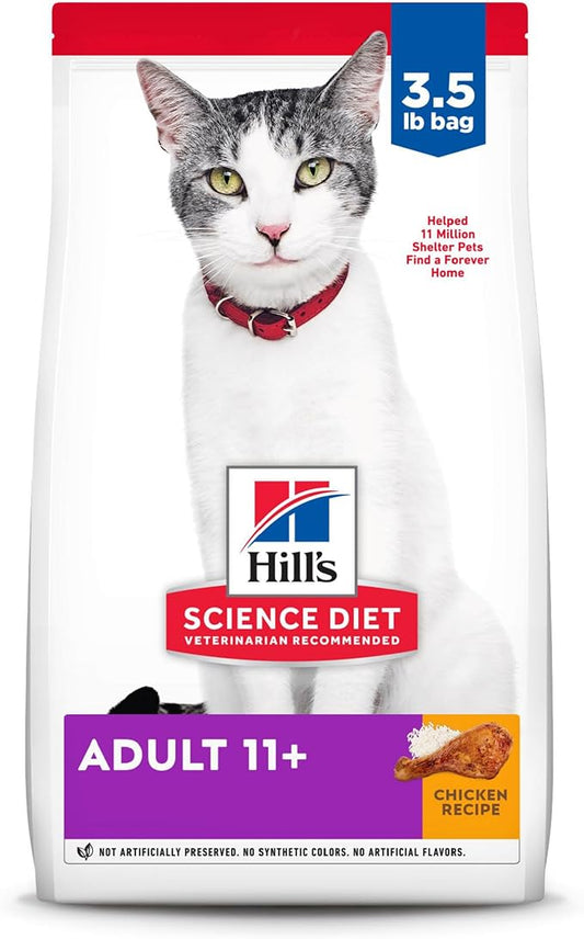 Hill's Science Diet Adult 11+, Senior Adult 11+ Premium Nutrition, Dry Cat Food, Chicken Recipe, 3.5 lb Bag - PAWPICO