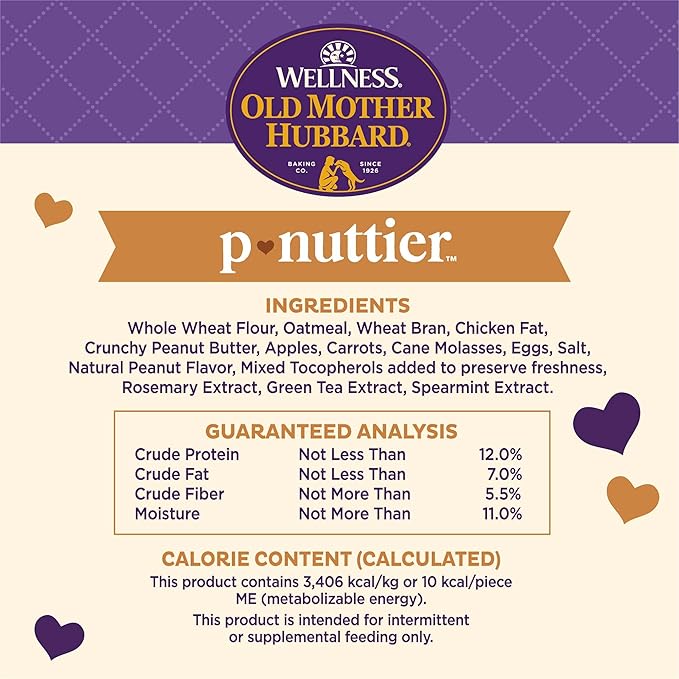 Wellness Old Mother Hubbard Classic P-Nuttier Natural Dog Treats, Crunchy Oven-Baked Biscuits, Ideal for Training, Mini Size, 20 ounce bag - PAWPICO