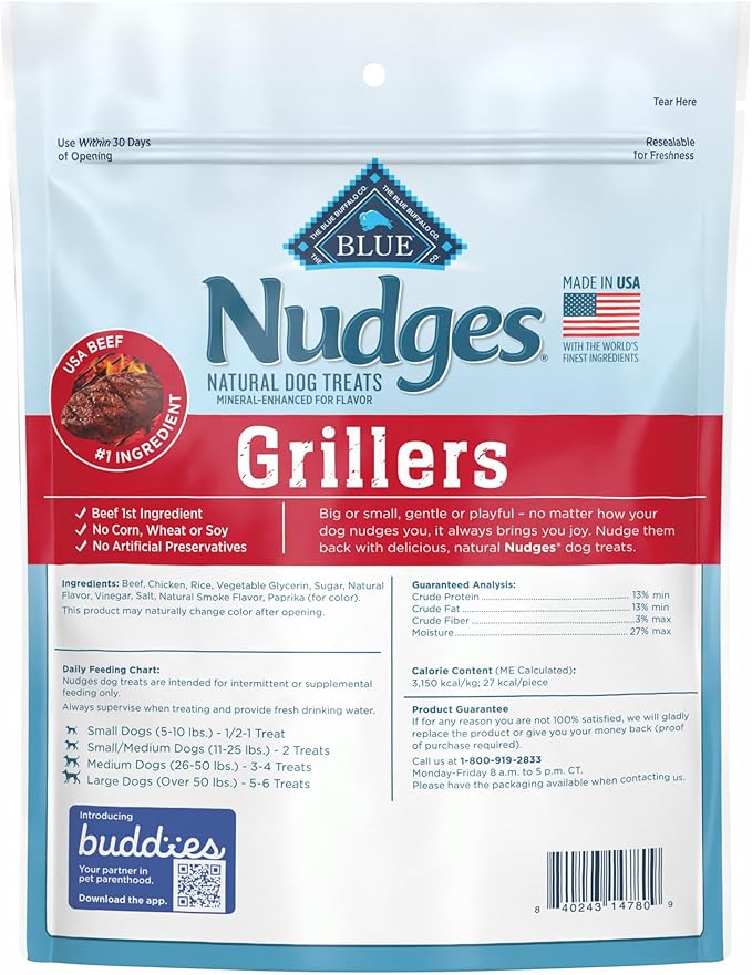 Blue Buffalo Nudges Grillers Natural Dog Treats, Steak, 10oz - PAWPICO