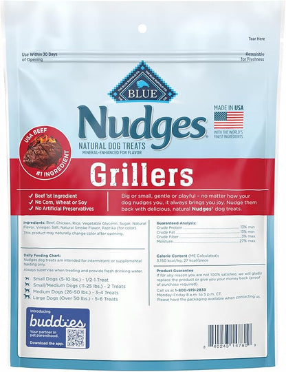 Blue Buffalo Nudges Grillers Natural Dog Treats, Steak, 10oz - PAWPICO