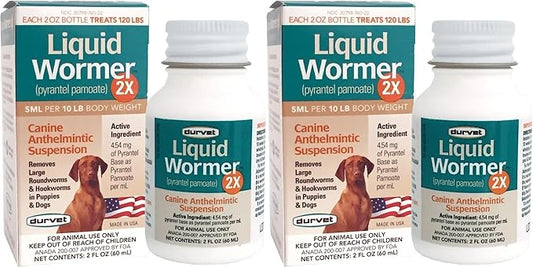 Durvet 2X Liquid Wormer, 2 oz, for Puppies and Adult Dogs - Pack of 2 Durvet