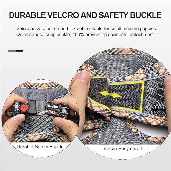 Mercano Soft Mesh Dog Harness and Leash Set, No-Chock Step-in Reflective Breathable Lightweight Easy Walk Escape Proof Vest Harnesses with Safety Buckle for Small Medium Dogs, Cats (Grey, M) PAWPICO