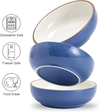 5.19 in Ceramic Cat Dishes, Howise Shallow Cat Food Bowls Small Pet Bowls Cat Food Dish for Food and Water, 3 Pack Ceramic Cat Bowls, Navy - PAWPICO