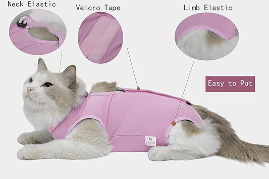 Cat Recovery Suit Female Kitten Cat Onesie for Cats After Surgery Female Spay Surgical Abdominal Wound Skin Diseases Cone Collar Soft Alternative Wear (Pink, S) Acoutpet