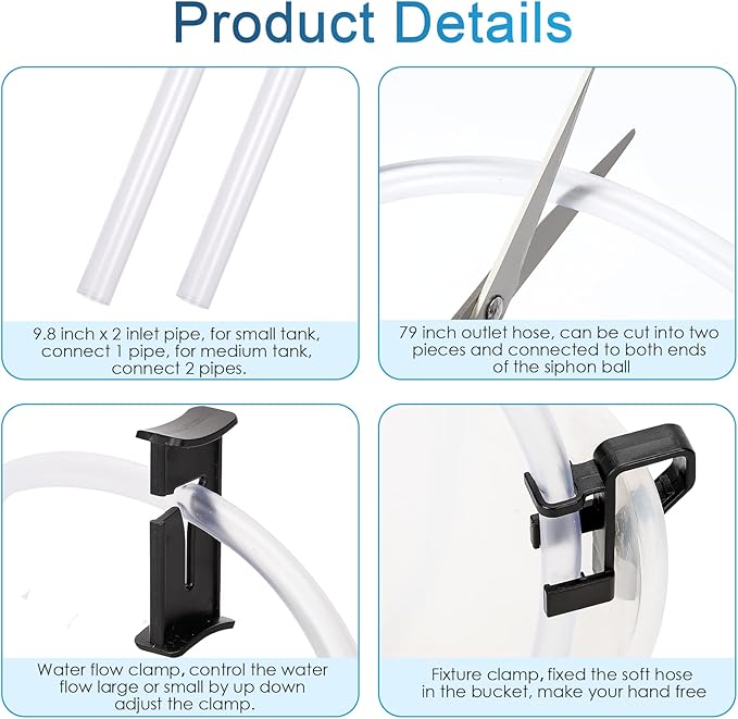 hygger Gravel Vacuum for Aquarium, Aquarium Siphon Vacuum Cleaner for Fish Tank Gravel and Sand Cleaning, Remove Dirt, Water Change, Aquarium Gravel Cleaner with Adjustable Water Flow (S) hygger