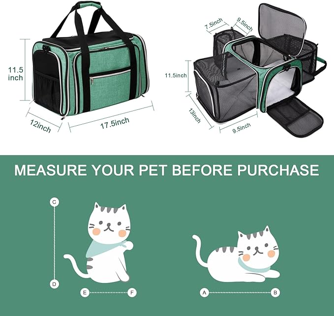 BAGLHER Cat Carrier Bag,Airline Approved Pet Carrier Soft Side Pet Travel 5 Sides Open Doors 3 Sides Expandable Foldable Dog Carrier with Fleece Pad - PAWPICO