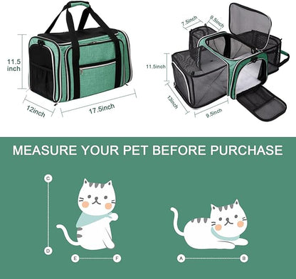 BAGLHER Cat Carrier Bag,Airline Approved Pet Carrier Soft Side Pet Travel 5 Sides Open Doors 3 Sides Expandable Foldable Dog Carrier with Fleece Pad - PAWPICO