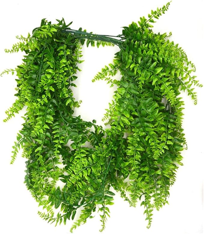 PINVNBY Reptile Plants Hanging Fake Vines Boston Climbing Terrarium Plant with Suction Cup for Bearded Dragons Lizards Geckos Snake Pets Hermit Crab and Tank Habitat Decorations (2 Pack) PINVNBY