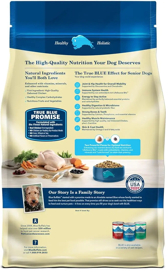 Blue Buffalo Life Protection Formula Senior Dry Dog Food, Supports Joint Health and Mobility, Made with Natural Ingredients, Chicken & Brown Rice Recipe, 15-lb. Bag - PAWPICO