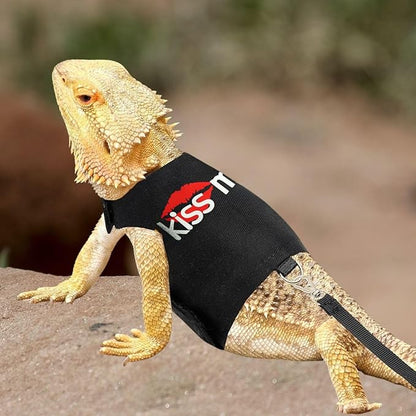 Bearded Dragon Harness and Leash Set - Adjustable Lizard Harness with Glow in The Dark Print Outdoor Traction Rope Walking Leash Reptile Halloween Costume Accessories for Small Pets (Black) SEZDEKI