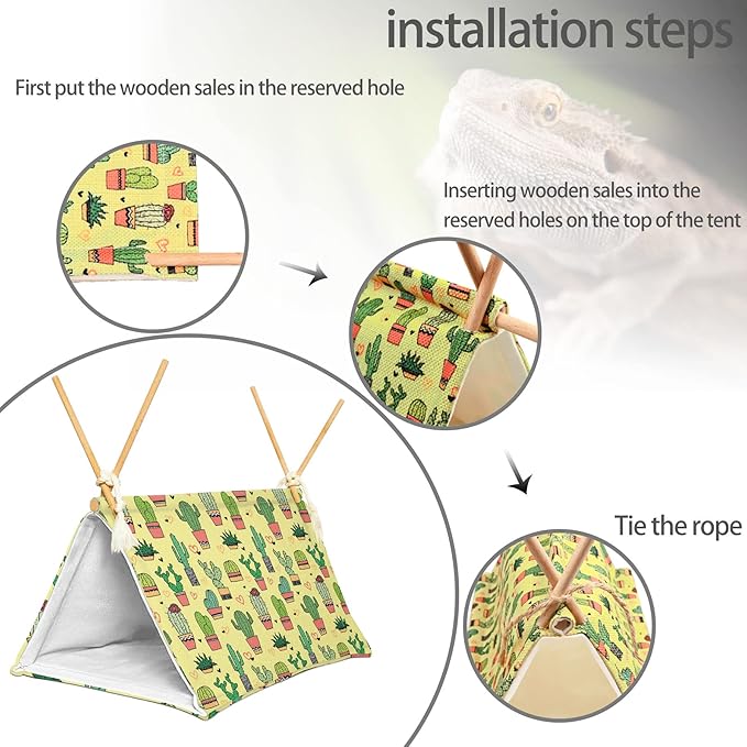 Bearded Dragon Tent Bed,Cactus Pattern Reptile Bearded Dragon cage/hides and Caves/Habitat Hideout… (Cactus 1) Aipush