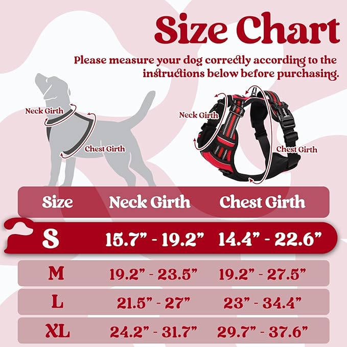 rabbitgoo Dog Harness Small Sized, No Pull Pet Harness with 3 Buckles, Adjustable Soft Padded Pooch Vest with Instant Control Handle, Easy Walking Reflective Pet Vest for Small Dogs, Red, S rabbitgoo