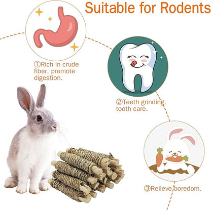 Fhiny 18 PCS Guinea Pig Chew Toys, Natural Seagrass Sweet Bamboo Molar Sticks for Teeth Bunny Chew Toys Cage Accessories for Rabbit Bunny Guinea Pig Chinchilla Hamster Fhiny