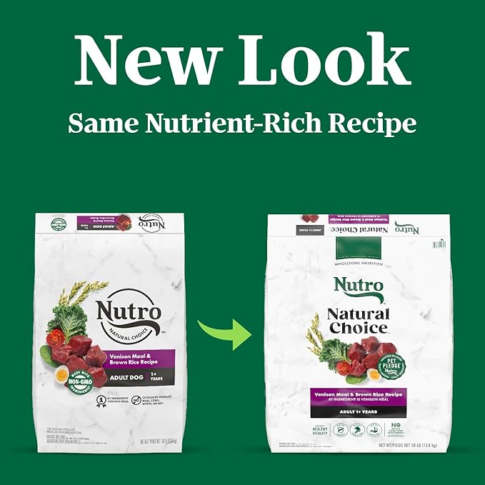 NUTRO NATURAL CHOICE Adult Dry Dog Food, Venison Meal & Brown Rice Recipe Dog Kibble, 30 lb. Bag - PAWPICO