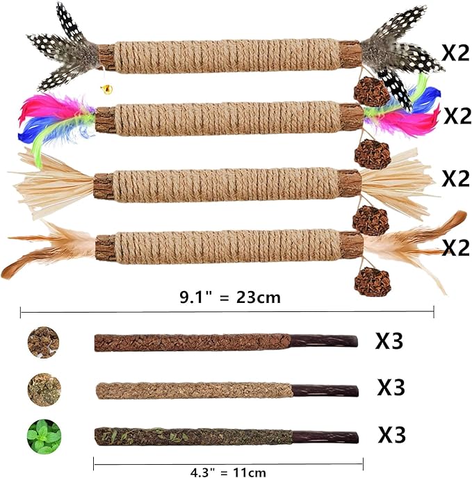 Cat Toys 21PCS Catnip Toy for Indoor Kitten Toys Cat Chew Stick for Dental Cleaning Teeth Cat Silvervine Rope Treat Kitty Feather Snack for for Kick Molar Scratch Self Play Interactive Boredom - PAWPICO