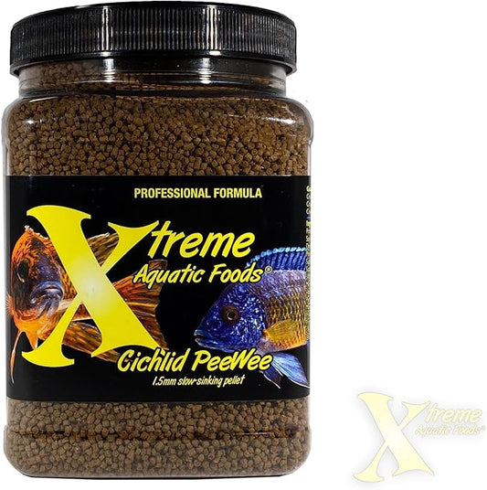 Xtreme Cichlid Peewee 1.5 mm Pellets - Proven Nutrition for Cichlids - Balanced Amino Acids, Boost Immune & Digestive Health, Color & Energy, Max Protein Freshwater Fish Food – USA Farm Grown (20oz) XtremeAquaticFoods