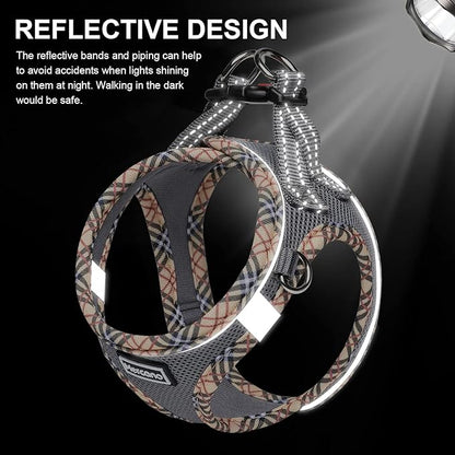 Mercano Soft Mesh Dog Harness and Leash Set, No-Chock Step-in Reflective Breathable Lightweight Easy Walk Escape Proof Vest Harnesses with Safety Buckle for Small Medium Dogs, Cats (Grey, S) PAWPICO