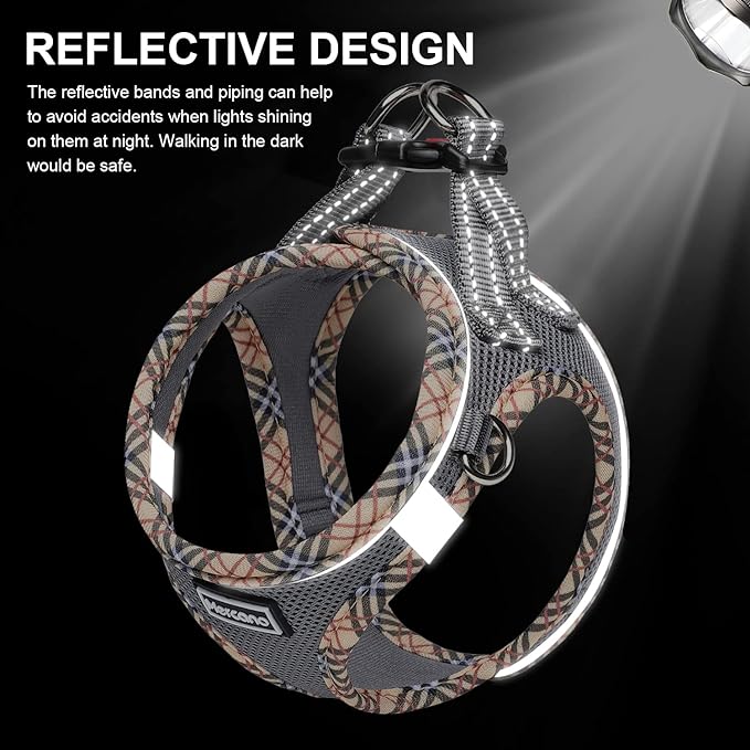 Mercano Soft Mesh Dog Harness and Leash Set, No-Chock Step-in Reflective Breathable Lightweight Easy Walk Escape Proof Vest Harnesses with Safety Buckle for Small Medium Dogs, Cats (Grey, XS) PAWPICO