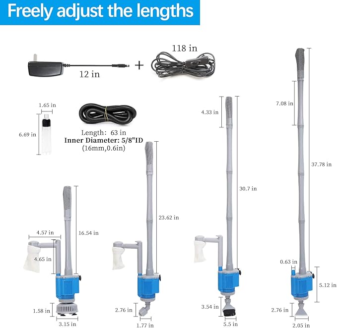 boxtech Upgraded Electric Aquarium Cleaner, 12V DC/28W Auto Fish Tank Gravel Cleaning kit 6 in 1 Change Water and Wash Sand Filter for Aquarium 10-200 Gallon Boxtech